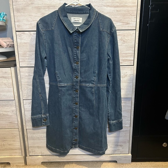 Reformation Arizona Button Down Denim Mini Dress Size 12 - Picture 2 of 8